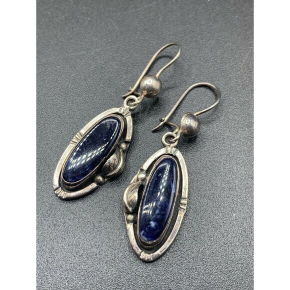 Lapis Lazuli Earrings Blue Semi Precious Stone GF15 Sterling Earrings Ethnic - Picture 2 of 5